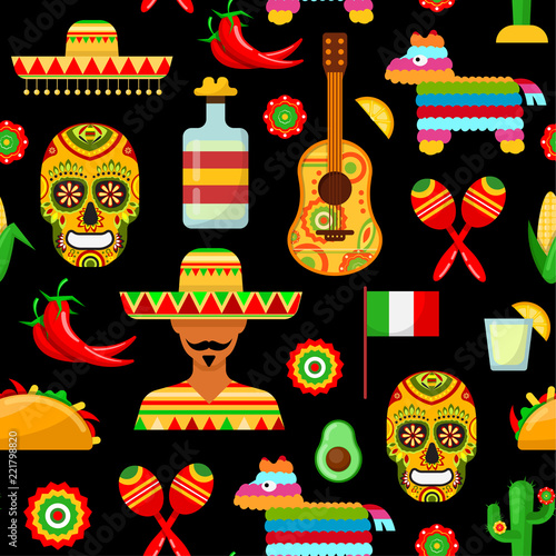 pattern with traditional Mexican attributes