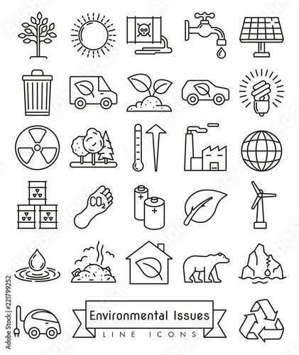 Environmental Issues line icons set