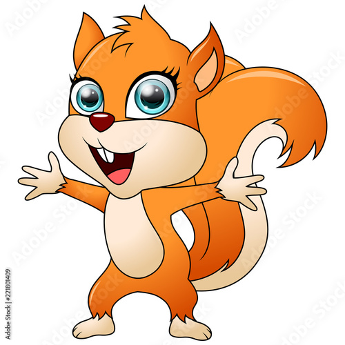 Cartoon funny squirrel isolated on white background. Vector Illustration