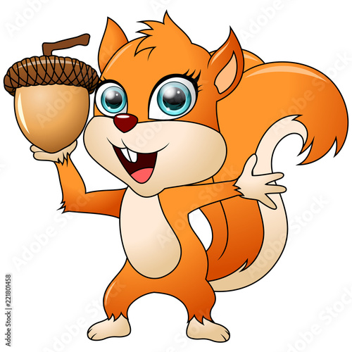 Cartoon funny squirrel isolated on white background. Vector Illustration