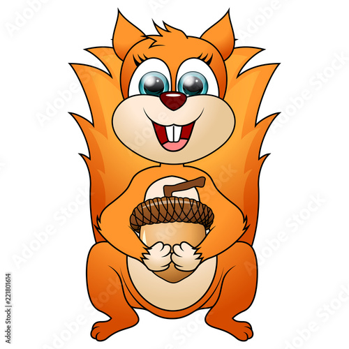 Cartoon funny squirrel isolated on white background. Vector Illustration