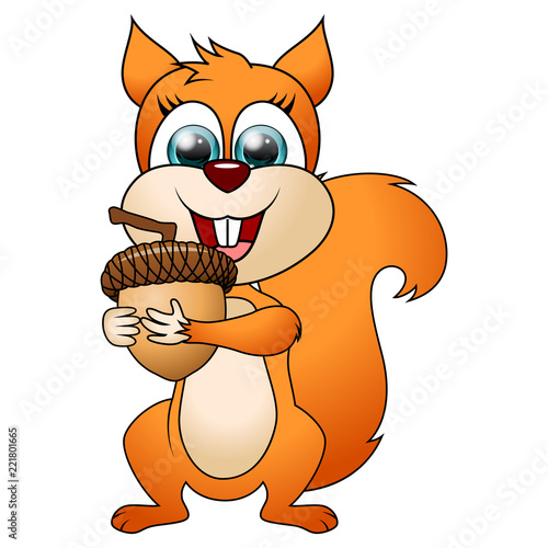 Cartoon funny squirrel isolated on white background. Vector Illustration