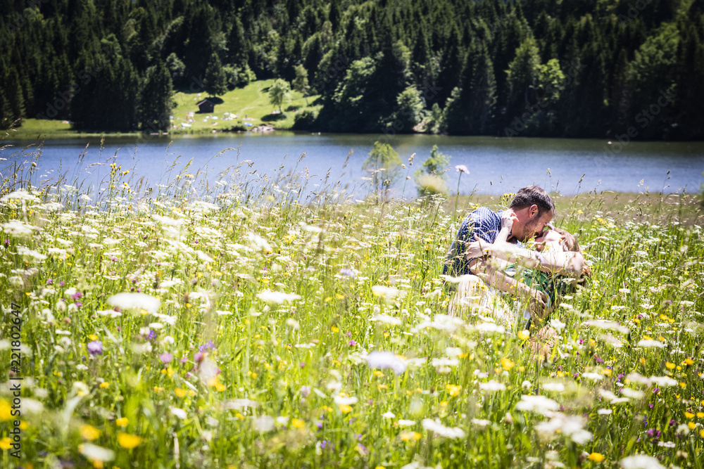 happy lovers on Holiday in the alps mountains happy lovers on Holiday in the alps mountains