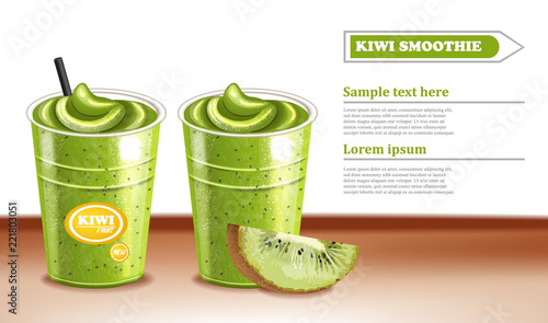 Kiwi smoothie Vector realistic. Detailed 3d cocktail refreshment drinks