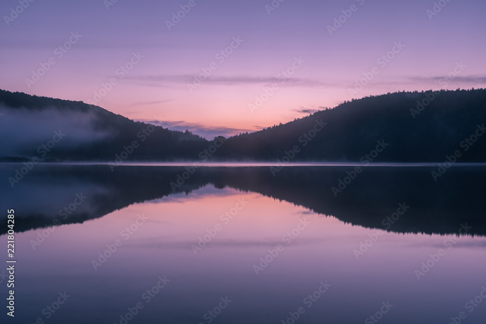 French landscape - Jura. View over the lake of Narlay in the Jura mountains (France) at sunrise.