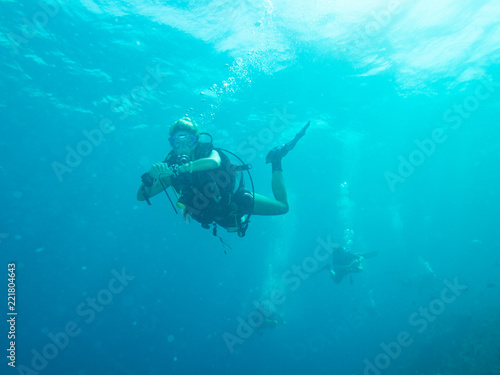 Diving girl in Utila Honduras