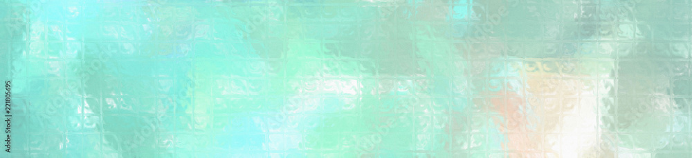 Green and orange colorful Mosaic through glass bricks in banner shape background illustration.