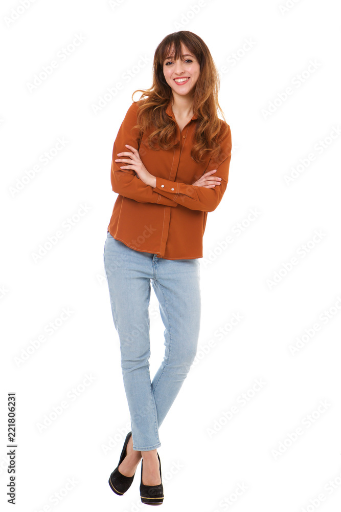 happy young woman posing against isolated white background happy young woman posing against isolated white background