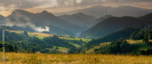 meadow in Slovak mountains at sunset