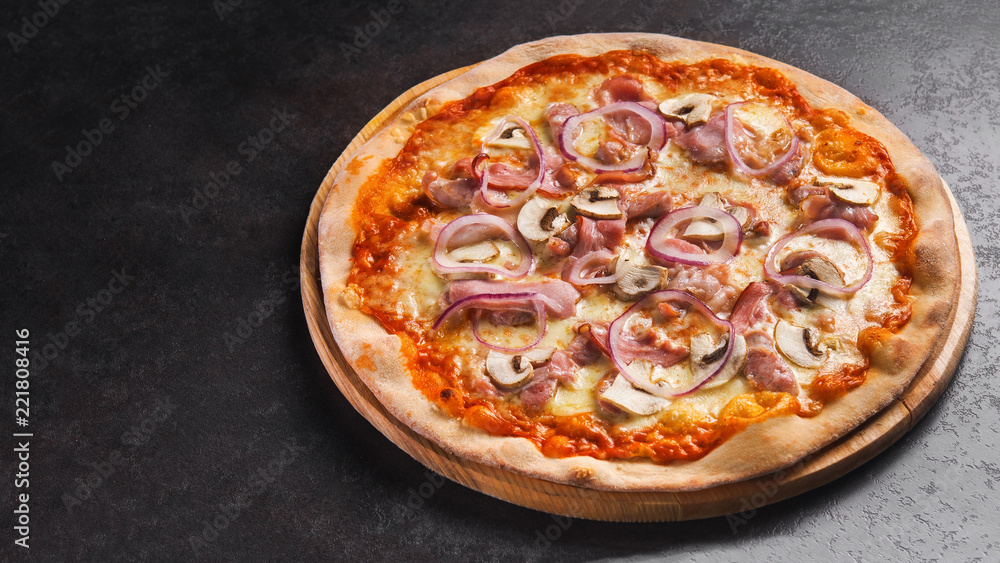 Fresh italian pizza with mushrooms and onion
