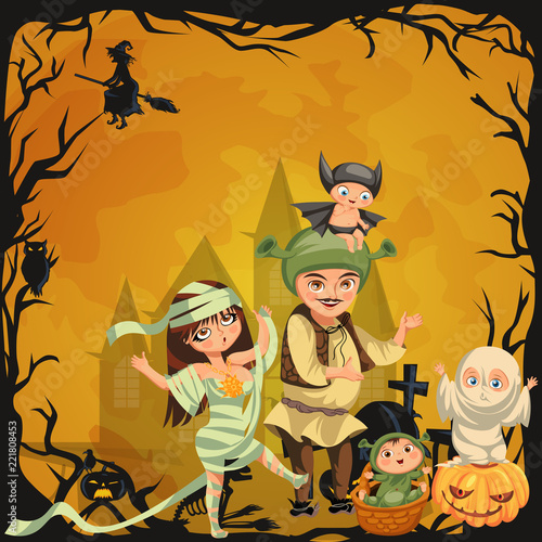Cartoon family Halloween poster