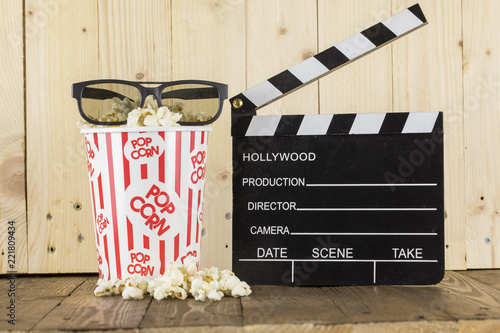 Movie Clapper Board With Popcorn photo