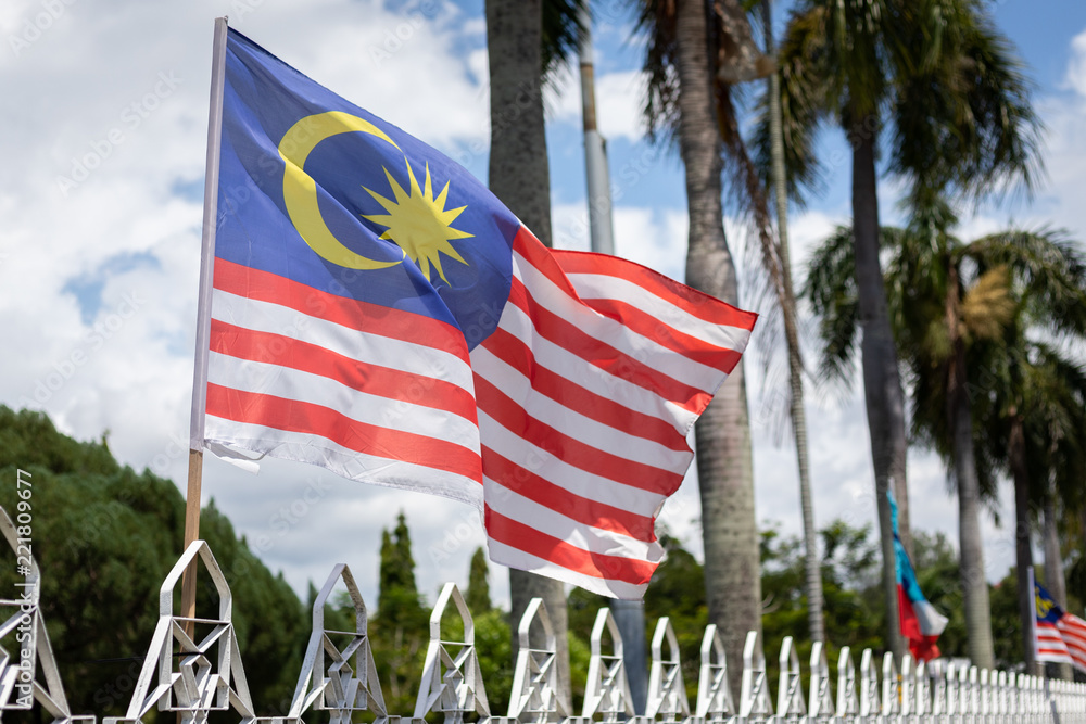 Malaysian Flag Blowing In Wind