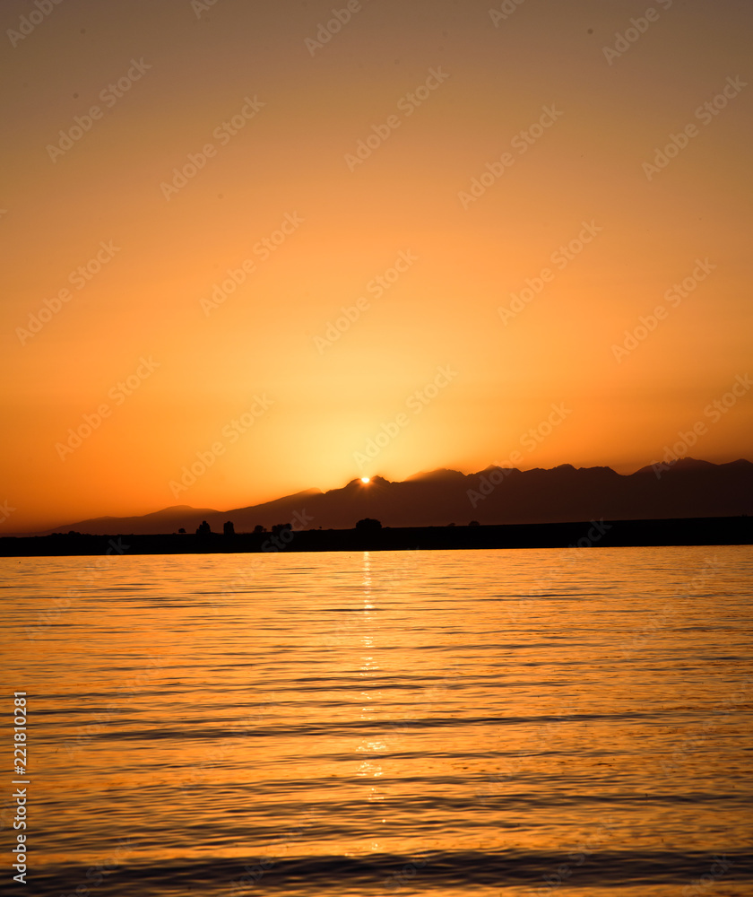 Sunset on a mountain lake