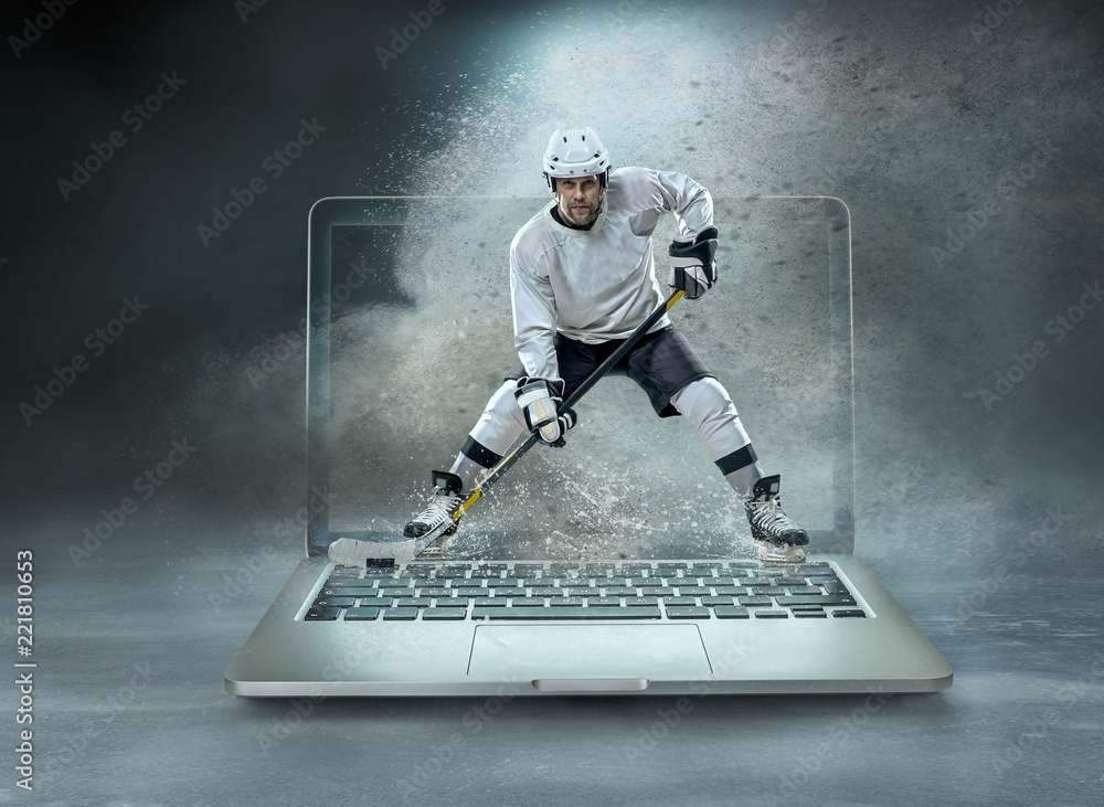 Naklejka premium Caucasian ice hockey Players in dynamic action in a professional