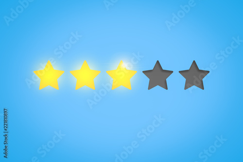 Yellow stars show a rating of three stars on a blue background.
