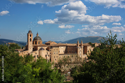 Urbino, Italy, ducal palace and city skyline, ancient and historical medieval city