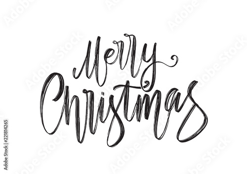 Vector illustration: Hadwritten brush ink textured lettering of Merry Christmas on white background.