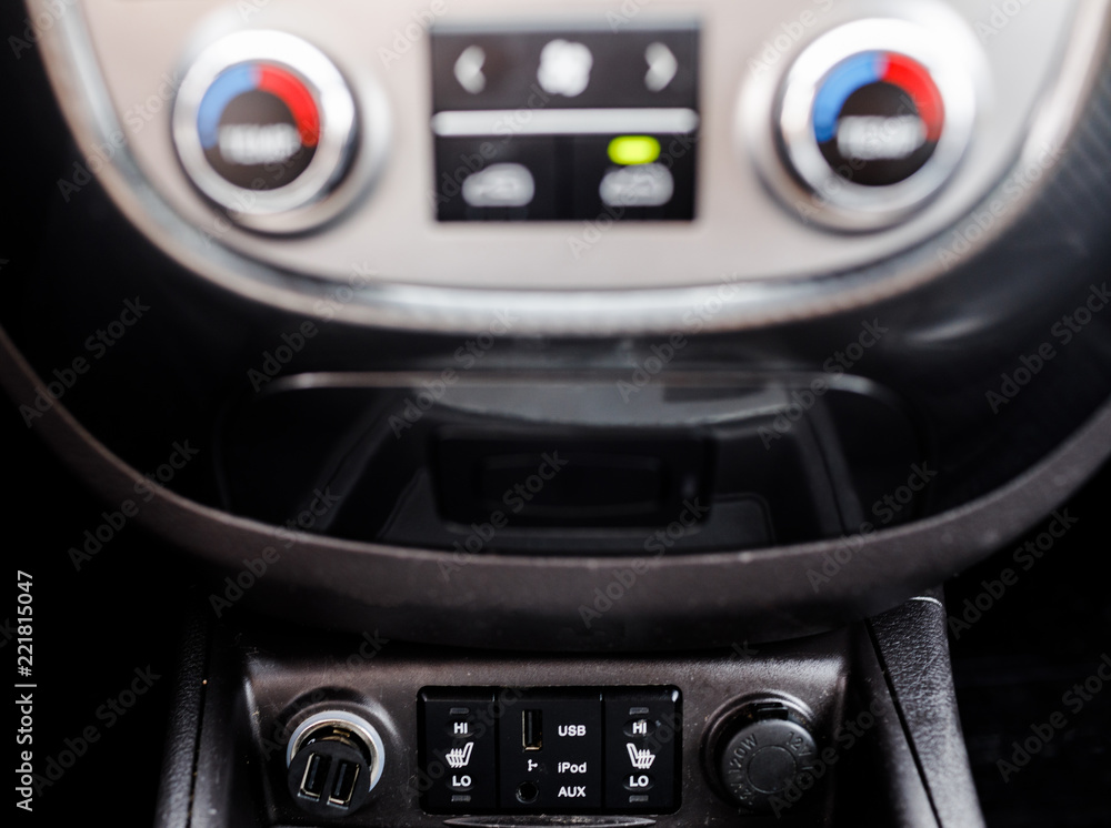 Fototapeta premium Modern luxury prestige car interior, dashboard, steering wheel.