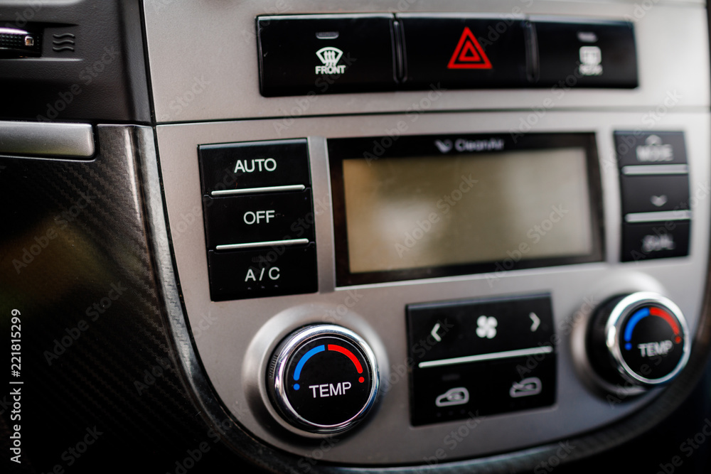 Fototapeta premium Modern luxury prestige car interior, dashboard, steering wheel.