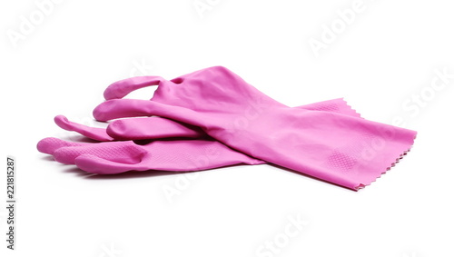 Clean pink rubber glove isolated on white background 