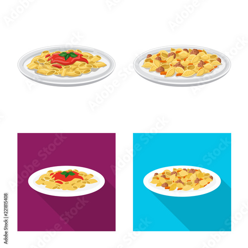 Vector illustration of pasta and carbohydrate logo. Collection of pasta and macaroni vector icon for stock.