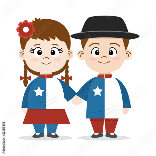 Cute cartoon Chile people in flag costume