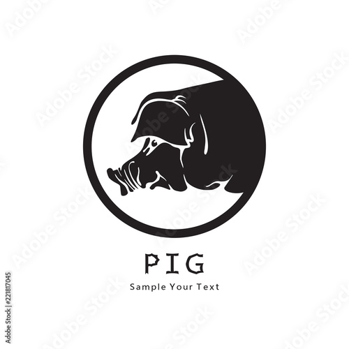 Pig head silhouette - black and white vector isolated illustration. Monochrome icon of animals drawing  graphic arts. 