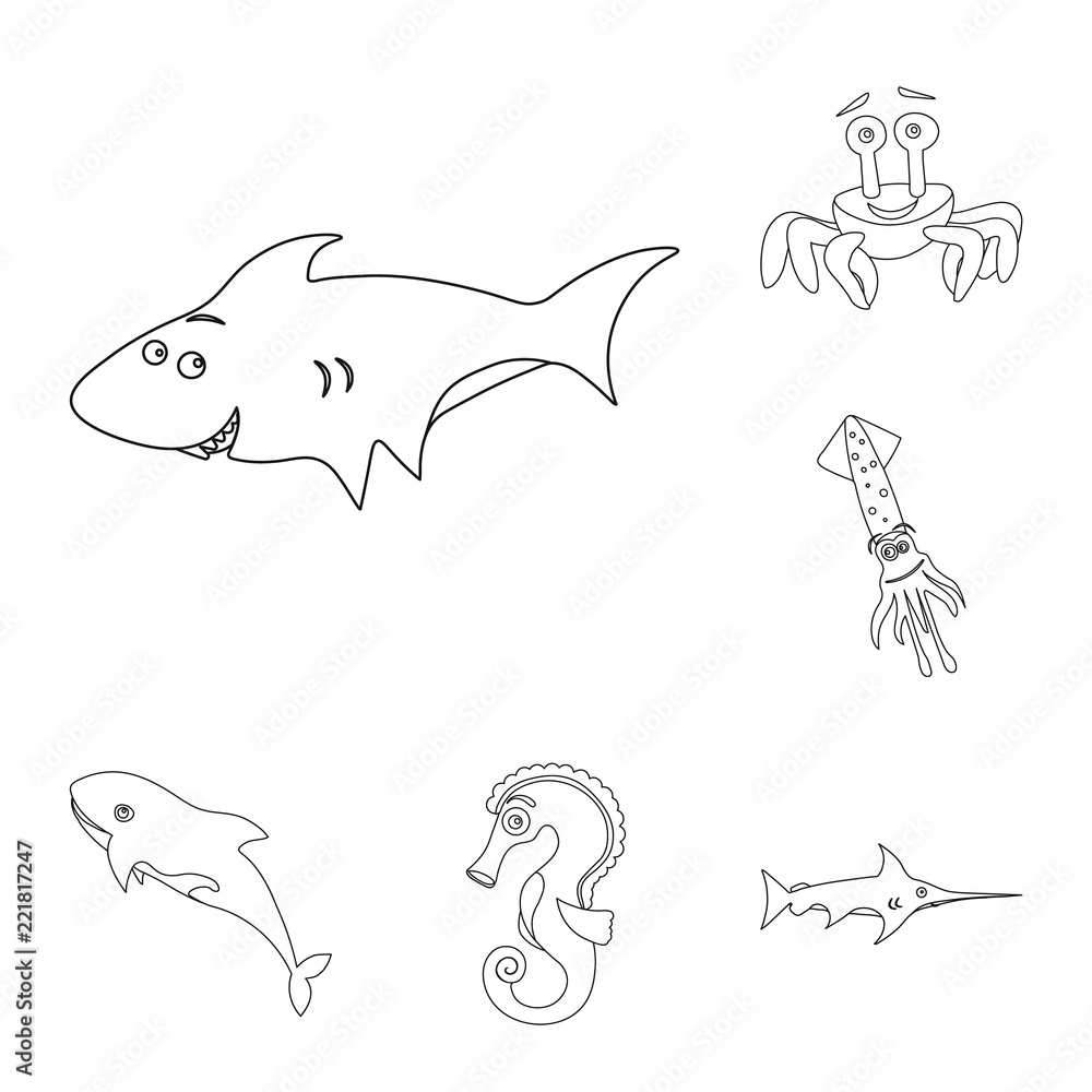 Obraz premium Isolated object of sea and animal symbol. Collection of sea and marine stock symbol for web.