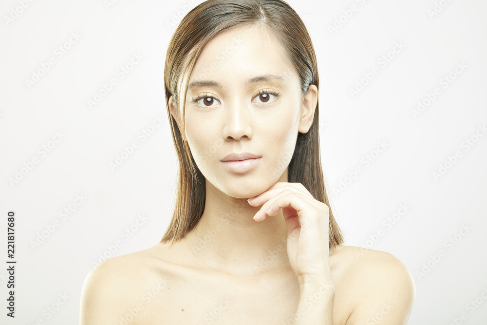 young asian girl with clean face beauty portrait on white background young asian girl with clean face beauty portrait on white background