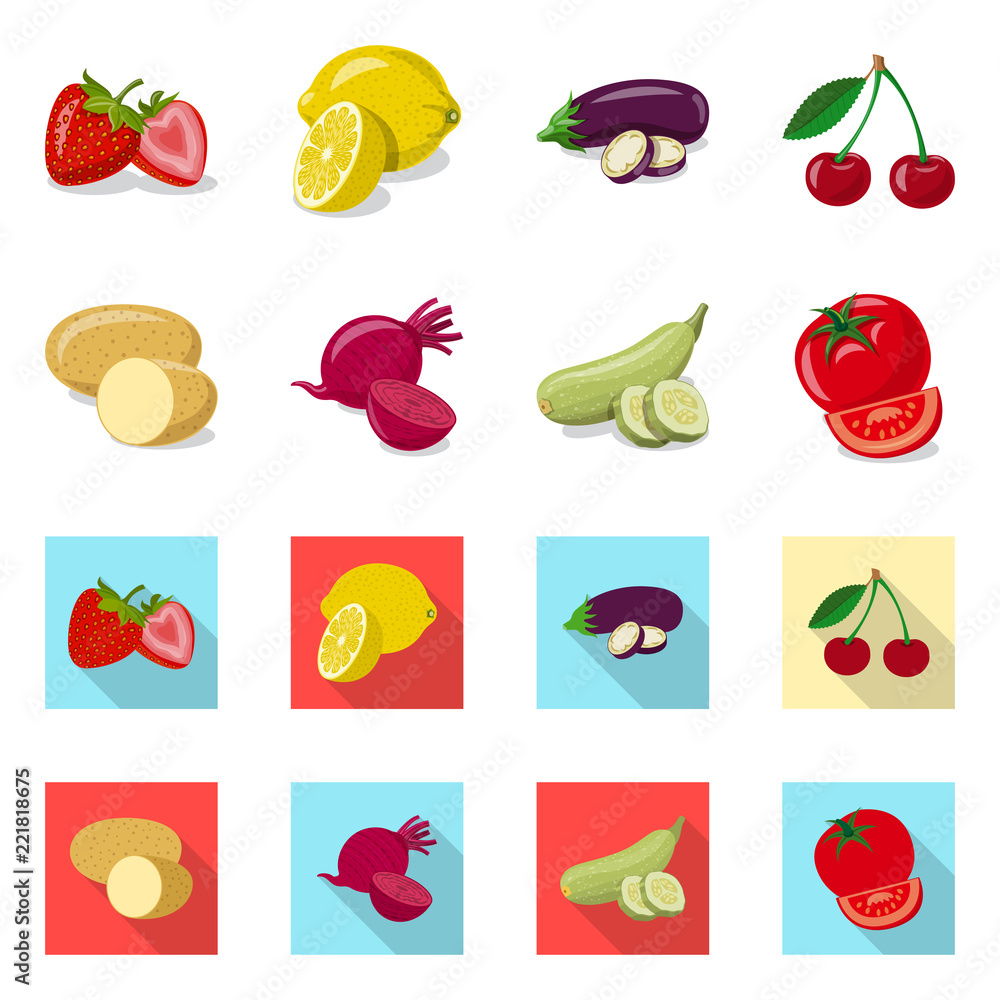 Naklejka Vector design of vegetable and fruit icon. Collection of vegetable and vegetarian stock symbol for web.