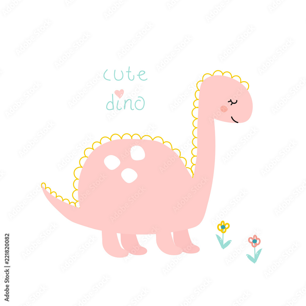 Cute baby print with pink dinosaur. Vector hand drawn illustration. Cute baby print with pink dinosaur. Vector hand drawn illustration.