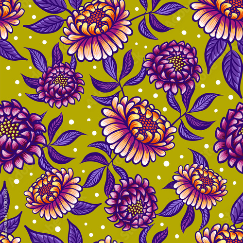 Seamless medievial pattern with fantasy flowers. Floral seamless background f...