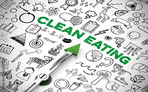 Ernährung Konzept für Clean Eating mit Kompass