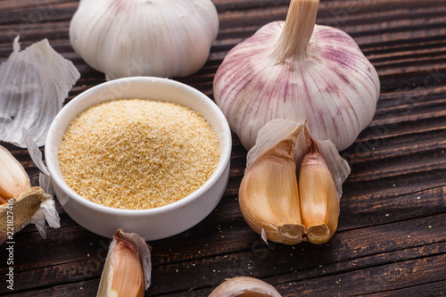 fragrant garlic on a wooden rustic background