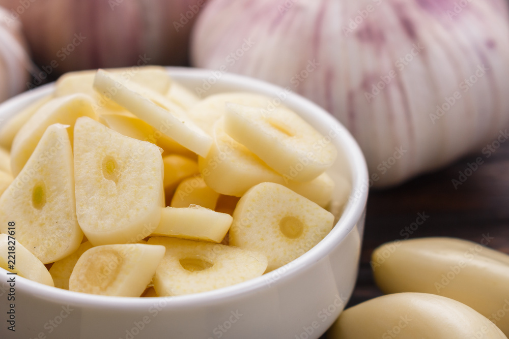 fragrant garlic on a wooden rustic background