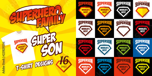 Set Super son logo superhero T-shirt design