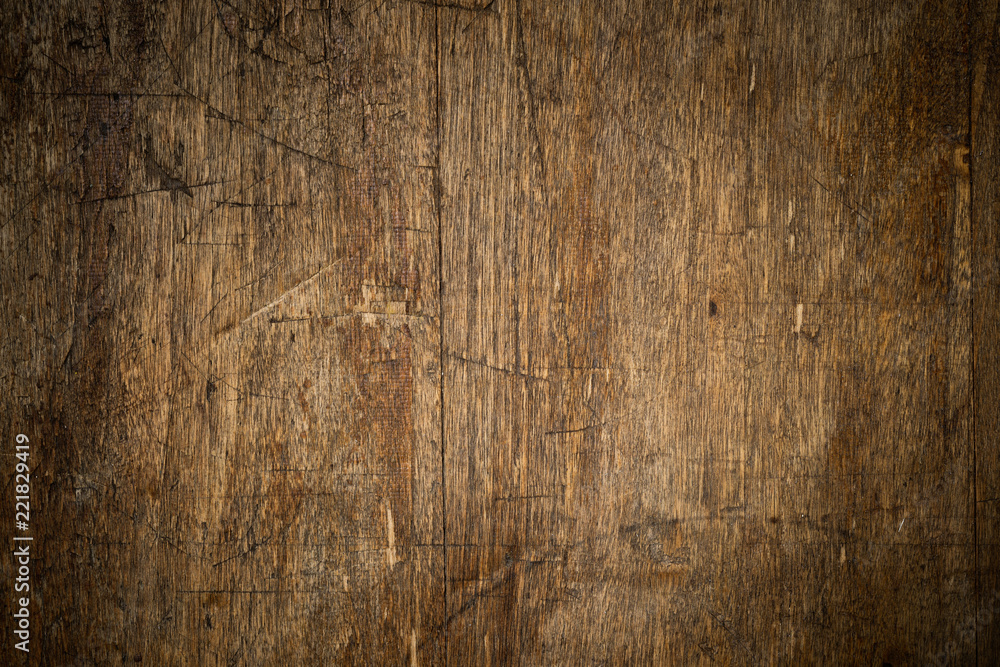 Fototapeta premium Dark Brown Wood Texture with Scratches as Background