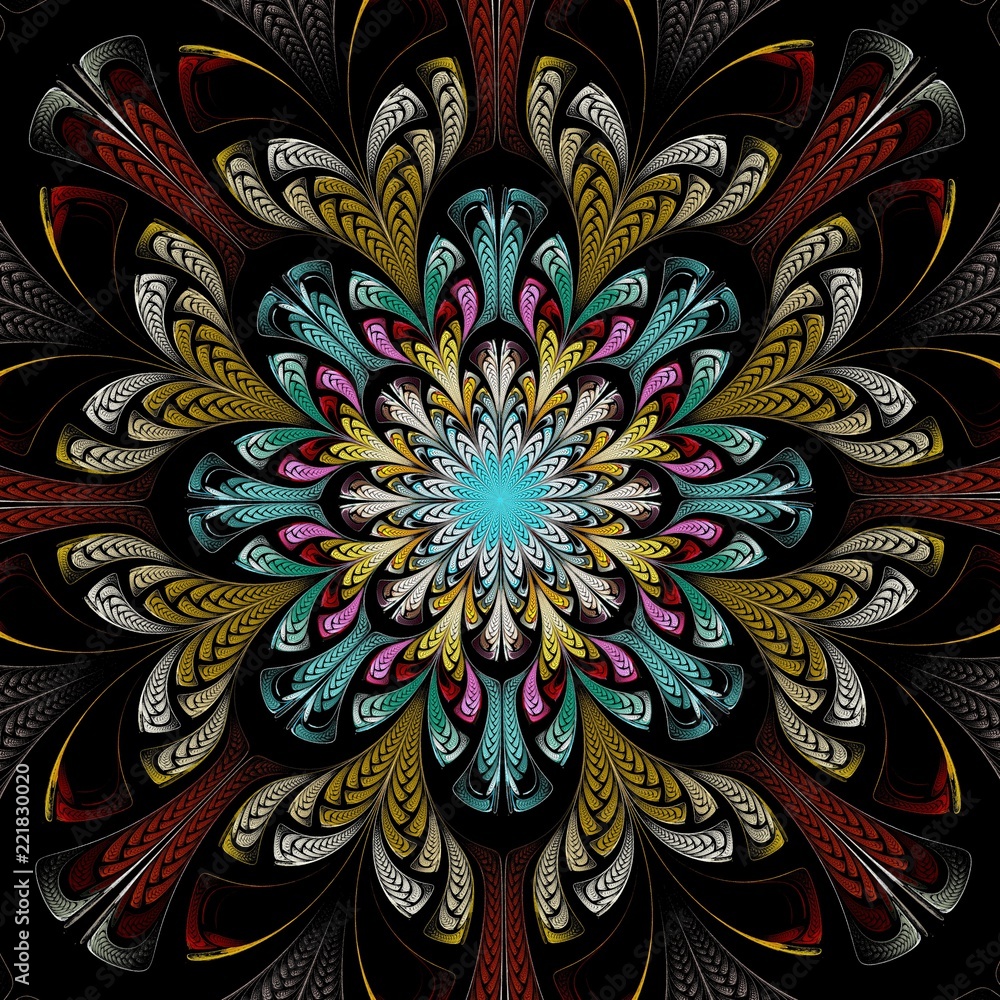 Obraz premium Beautiful Symmetrical fractal mandala, flower or butterfly, digital artwork for creative graphic design