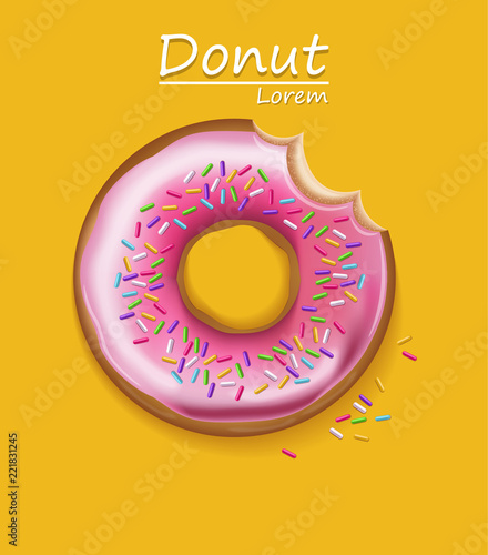 Donut on yellow background Vector realistic. detailed 3d illustrations