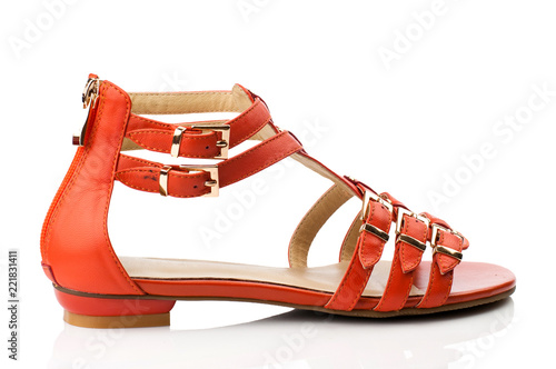 Orange sandal isolated on white background.
