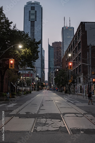 Canvas Print Downtown Toronto with old tram lines