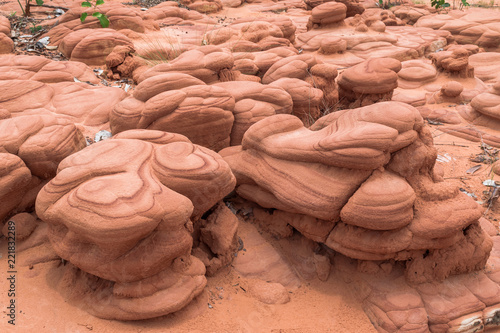 The Zombie Sorcery or Sok Phe Dib ; public forest with sandy terrain that has been eroded by wind and rain, Khon Kaen, Thailand.
