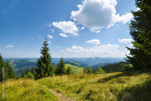 Summer landscape in mountains and blue sky with clouds © nmelnychuk