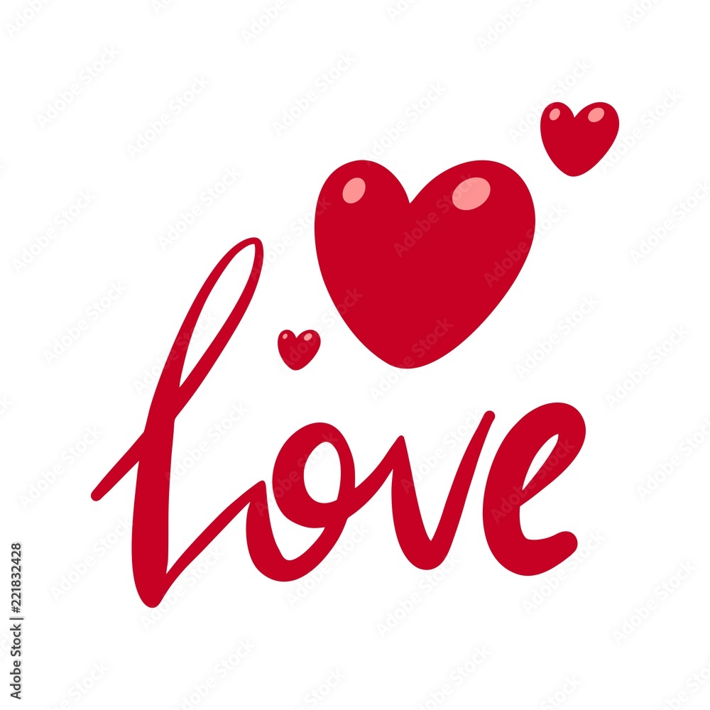Love with red hearts. Happy Valentine`s Day vector flat illustration greeting card