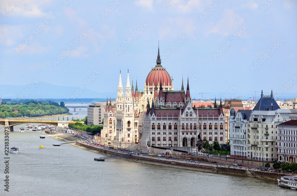 Parliament building with Danube river on Budapest, Hungary