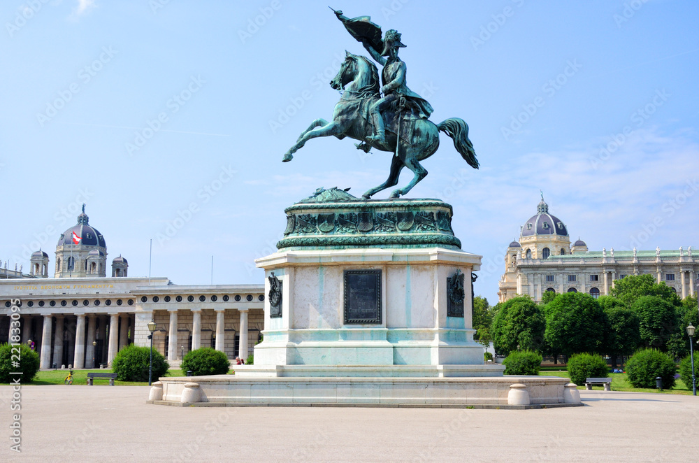 Obraz premium National Library and rider monument in the park in Vienna Austria