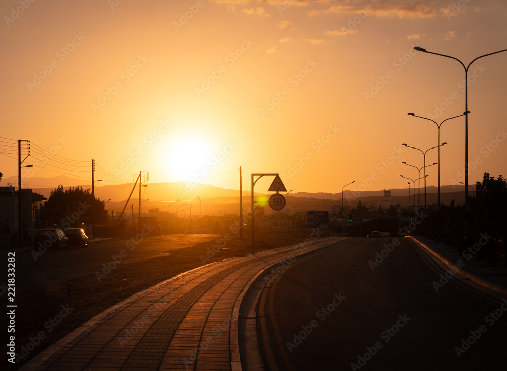 highway to the mountains. Cyprus. sunset