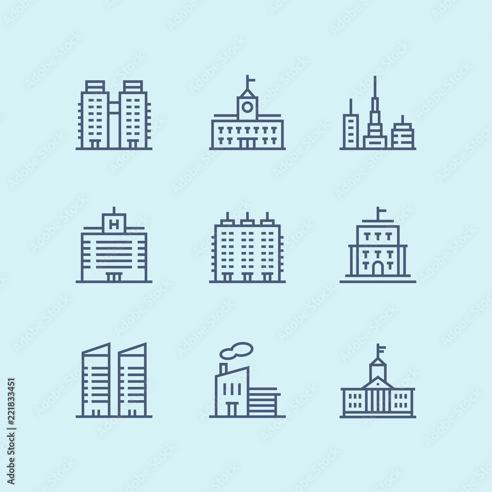 Outline Buildings, real estate, house icons for web and mobile design pack 6