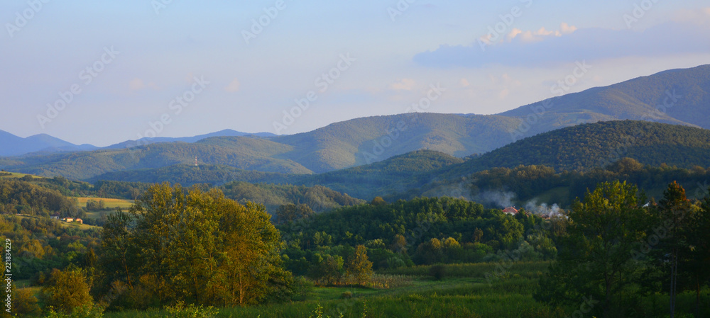 Green caucasus mountain landscape,